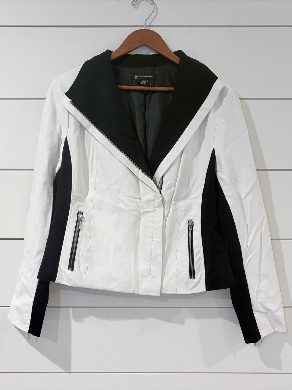 INC Moto Jacket Black White Colorblock Faux Leather Sirencore Chic XL Mobwife